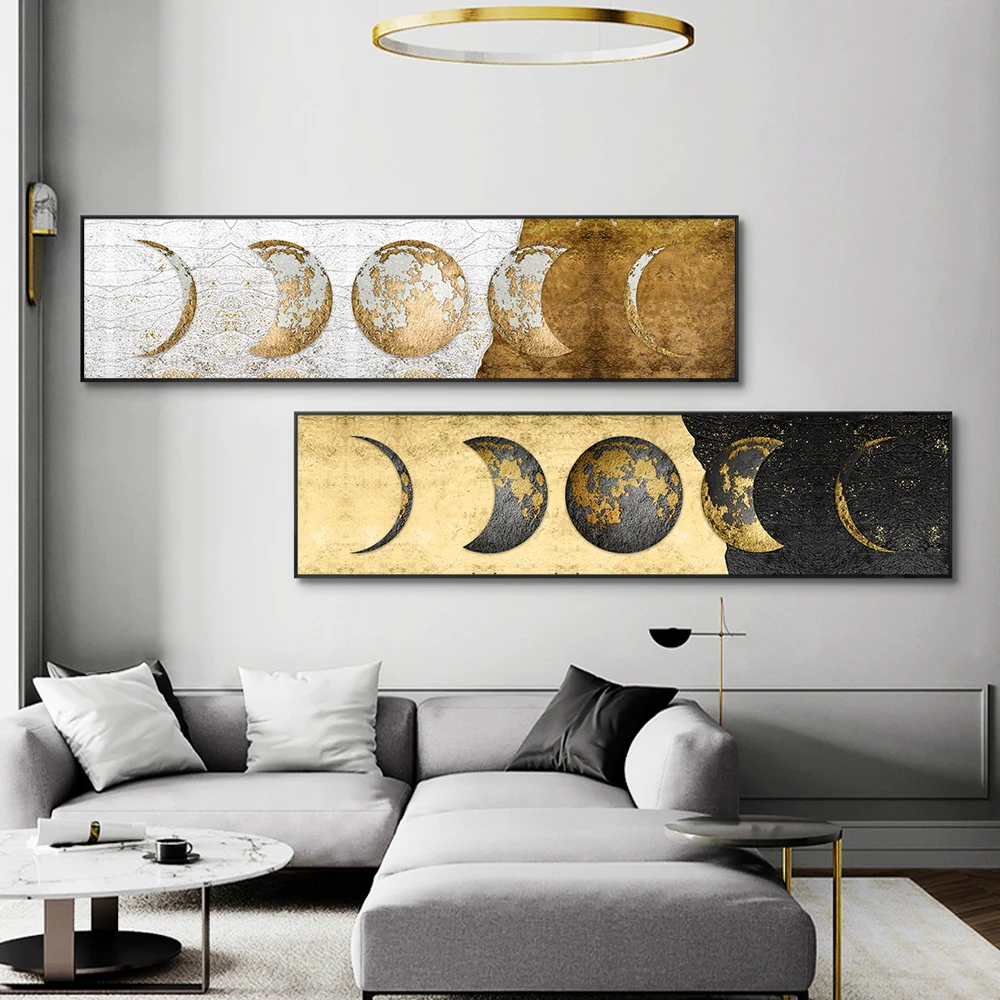 

Абстрактная золотая луна, холст, картина на стену, художественные плакаты и принты для гостиной, домашний декор