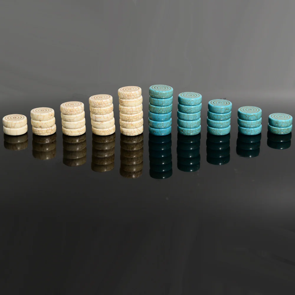 Checkers 40 Pieces with White and Blue Dual Color Circular Thread Pattern Turquoise Stone Material