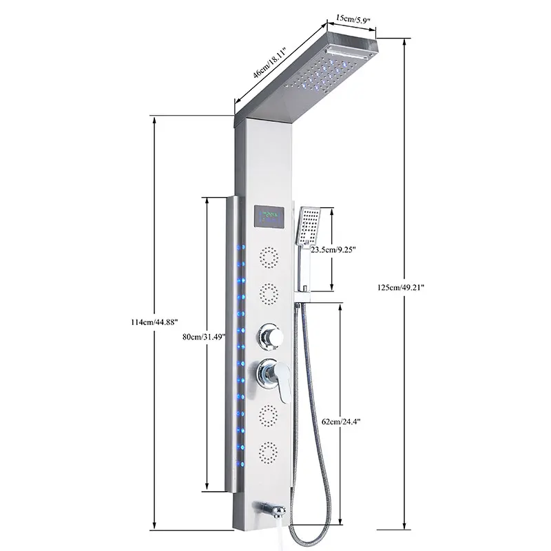 ULGKSD Full Faucet Set System LED Bathroom Showers Panel Hot&Cold Shower Column Rainfall And Waterfall Faucet Bathroom Mixer Tap 5
