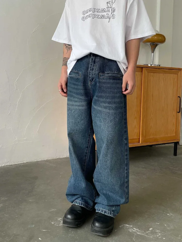 

Retro Baggy Jeans Men Harajuku Hip Hop Cozy Korean Style Unisex Gothic Solid Color Denim Trousers Teens Handsome Holiday Spring