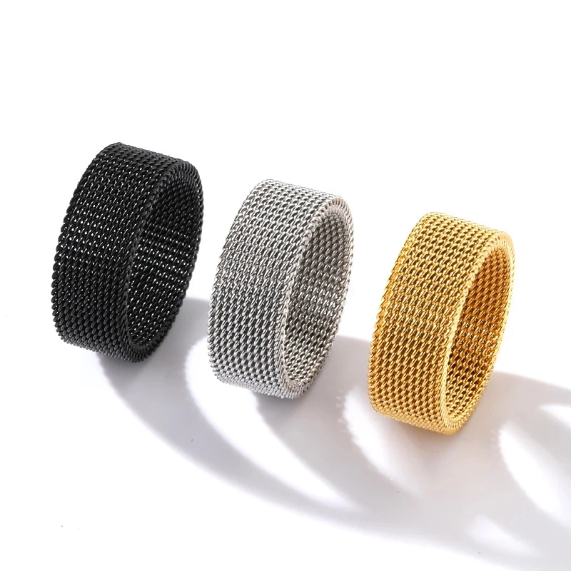 Fashion Rings Unisex Elastic Mesh Stainless Steel Ring Circle Woven Mesh Vintage Women Men Wedding Rings Jewelry Friends Gift 2025 fashion rings wedding rings mesh band ring fashion ring stainless steel rings finger rings metal rings