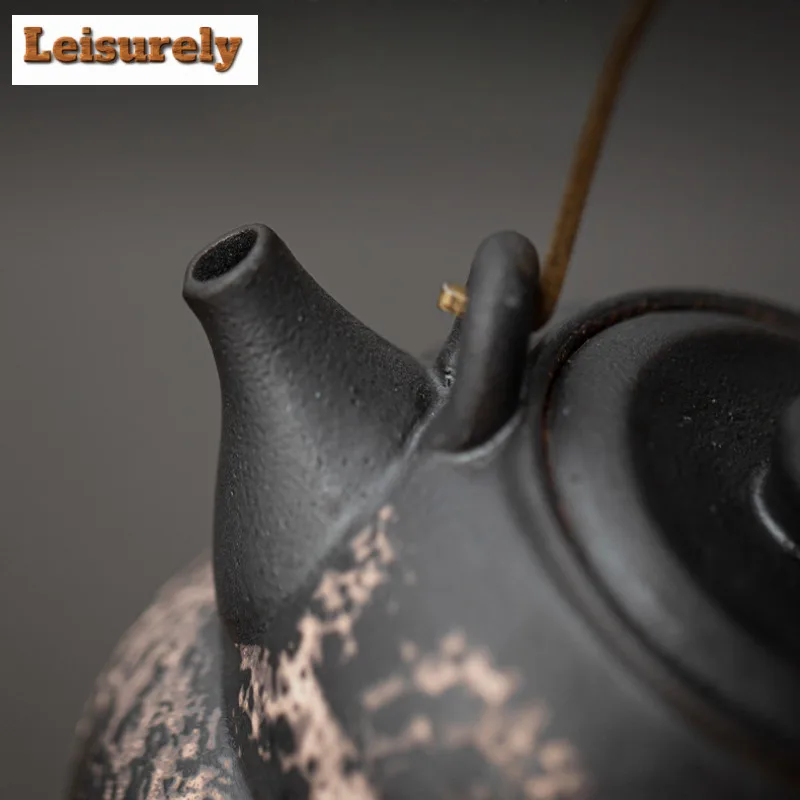 230ML Retro Black Pottery Gourd Lifting Handle Teapot Elegant Tea Infuser Pot Tea Maker Kettle with Filter Drinkware Ornaments