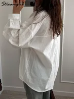 White Basic Oversized Button Up Shirts Women Summer Cotton Office Wear Loose Blouses Female Yellow Shirt Long Sleeve For Women - Image 6