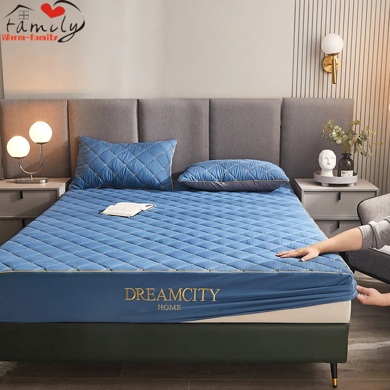 

Bedding Quilted Mattress Pad Embroidery Fitted Sheet with Elastic Band Thicken Mattress Topper Washable Bed Mat Protector Cover