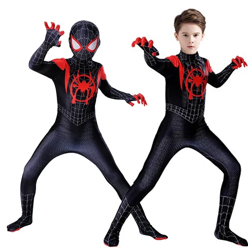 New  Cosplay Costume Bodysuit Zentai Halloween  Peter Parker Superhero Jumpsuit Set for Kids