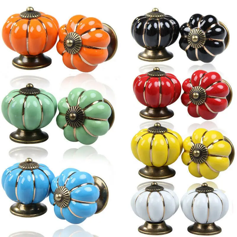 

HJYI Pumpkin Ceramic Handles 40mm Drawer Single Hole Closet Door Handle Vintage Cupboard Knobs Home Art Decoration Accessories