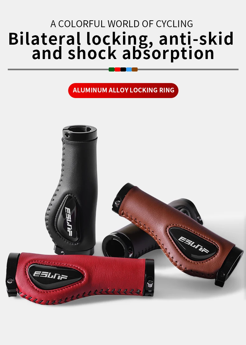 Leder Fahrrad Anti-shock Lenker Griffe Stoßdämpfung Ergonomische Berg Radfahren Anti-slip Weiche Silikon Fahrrad MTB Griffe – Detail 3