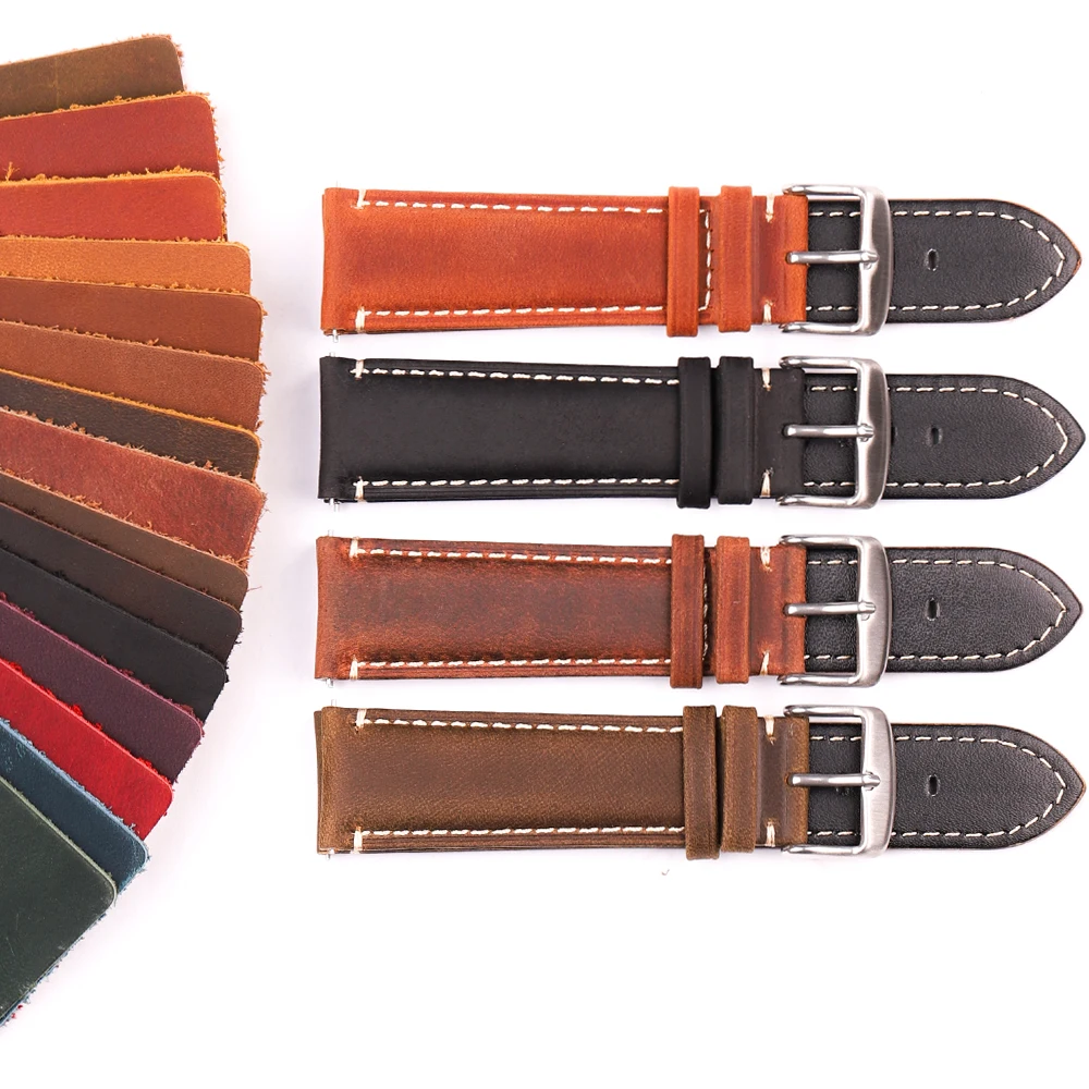 Premium Matte Cowhide Leather Watch Strap with Quick Release and Steel Buckle