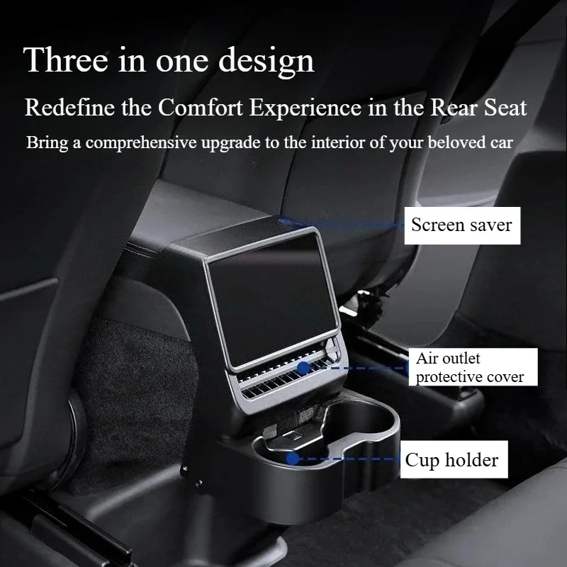 For Tesla Model 3/Y Juniper 2025 Storage Box Rear Air Outlet Armrest Box Cup Holder Multi-Function Storage Holder Accessories
