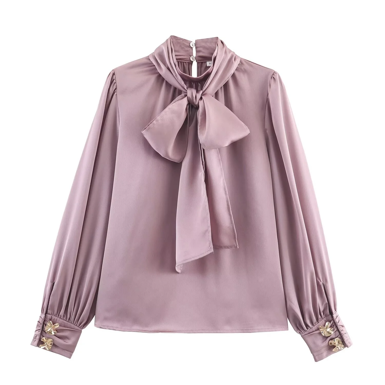 Women Bow Satin Blouse Female Long Sleeve Elegant Shirt Lady Lantern Sleeve Sweet Casual Commute Autumn Blouse-Shirts Solid Tops