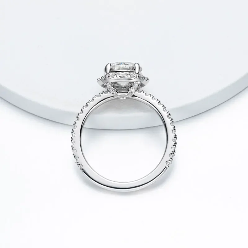 All Moissanite Halo Engagement Rings For Women Total 2.75ctw Solid 925 Silver Round Cut  VVS1 D Color With GRA Certificate
