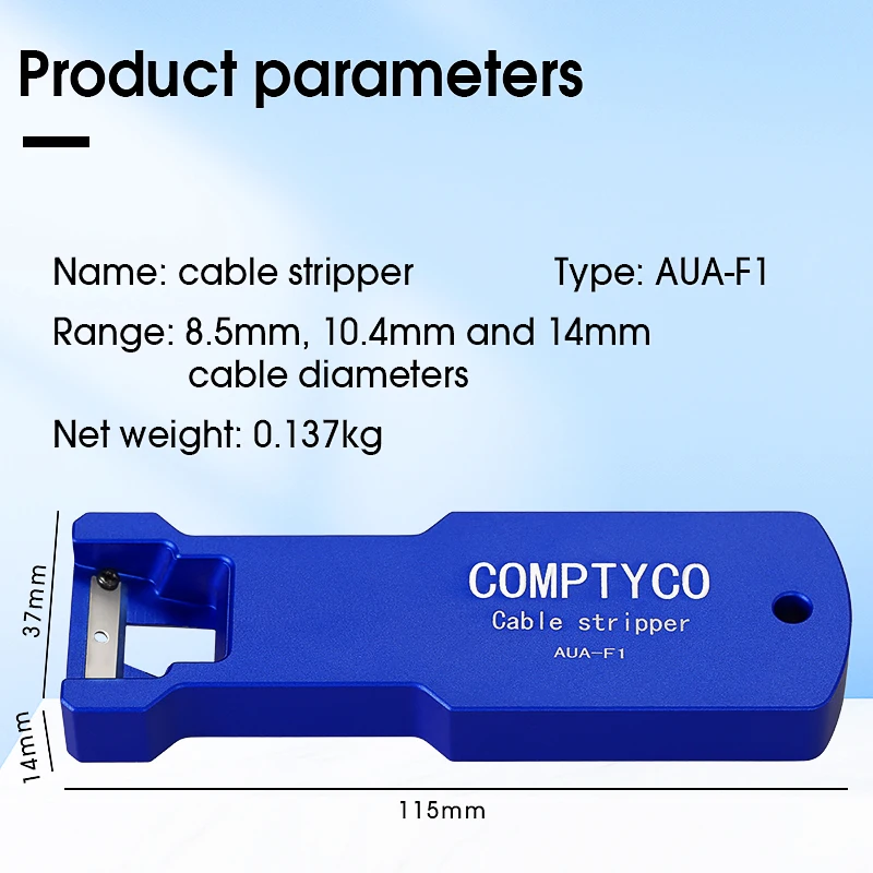 COMPTYCO AUA-F1 광섬유 종방향 스트리퍼 광섬유 케이블 재킷 슬리터 8.5mm/10.4mm/14mm 외장 커터 FTTH 도구
