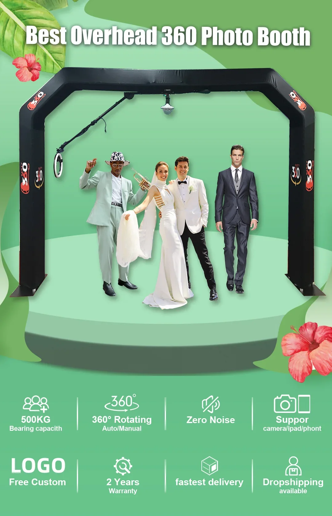 Top Spinner 360 Photo Booth Selfie Automatic Overhead 360 Photo Booth Video Usa Waerhouse WIth Disco Light