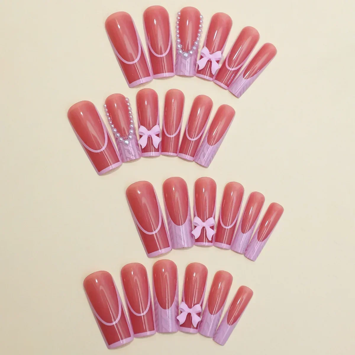 Ballet French Full Cover Fake Nails Bow Pearl Design False Nail Long Coffin Ballerina Wearable Press on Nails Manicure Tips 24Pc fake nails french nails nail tips false nails false nail tips
