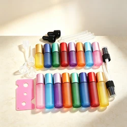 Portable Frosted Glass Essential Oil Roller Bottles Set with Funnel - 29 Piece Refillable Collection (Multicolor)