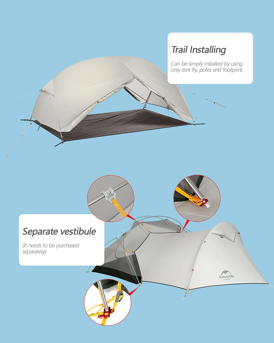 2 Person Mongar Ultralight 1.8kg Nylon 20D 3 Season Waterproof Camping Tent