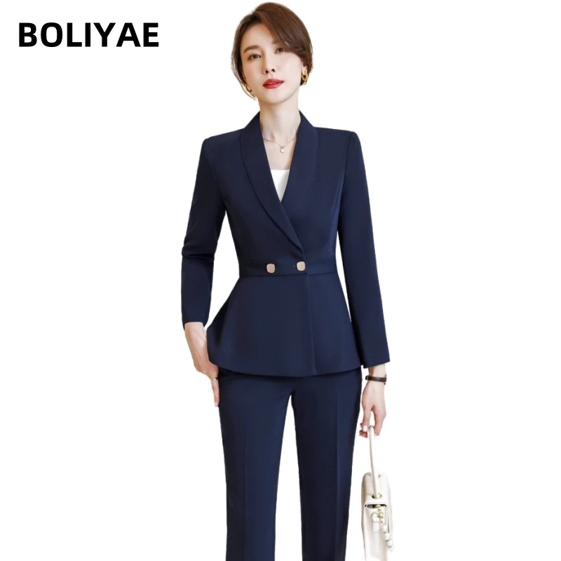 

Boliyae Autumn Winter Formal Women Business Suits Blazers with Pants Jackets Coat and Skirt Professional Work Wear Trousers Set