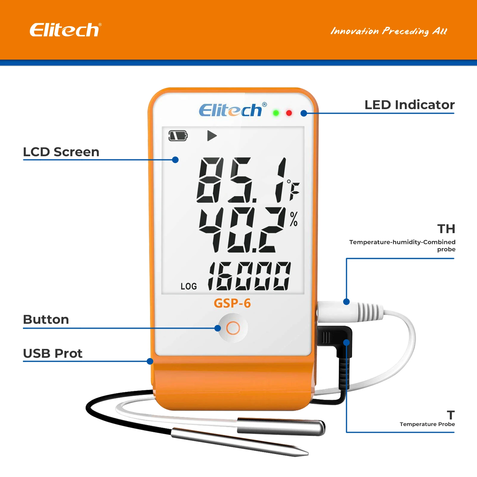 Elitech GSP-6 온도 습도 데이터 기록기, 온도 기록기, 백신용 온도 모니터, 16000 포인트 냉동 콜드 체인