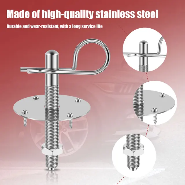 Perno Cofano In Lega Alluminio CNC - Kit Blocco Universale Per Auto, Colore Argento - Foto 2