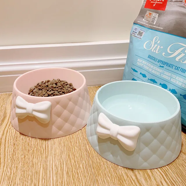 Pet Dog Food Bowls Lovely Bowknot Puppy Feeder Dish Bowl Diamond Pattern Bow Cat Bowl for Water Sweet Princess Pet Feeding Bowls 4