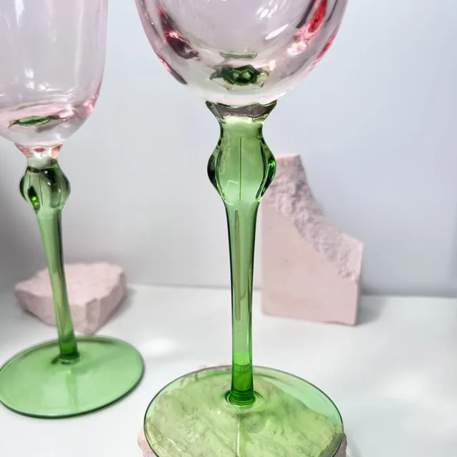 1 Piece Vintage Floral European Flower Style Pink Top Green Bottom Glass  Goblet Red Wine Glasses Champagne Flute Glass Cup - AliExpress