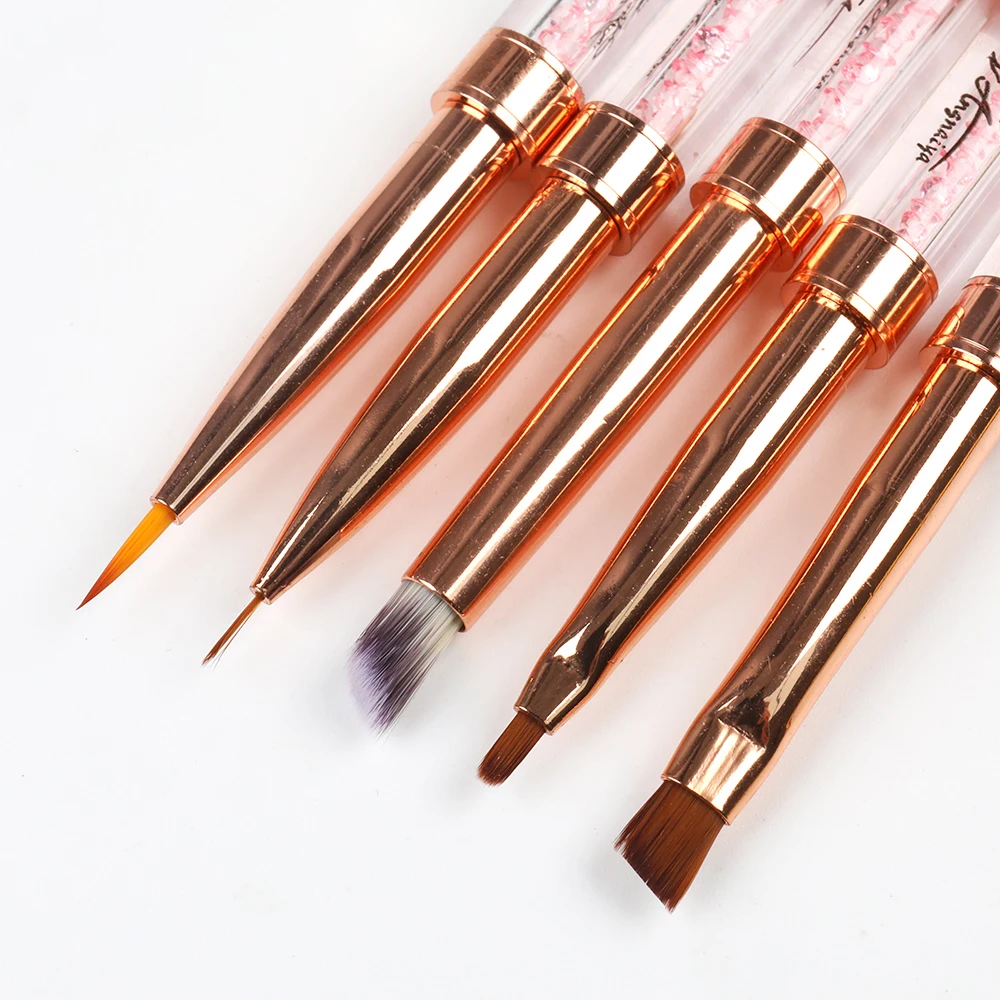 ANGNYA Double Head Nail Brush Gold Nail Art Brush Shadow UV Gel Nail Brushes For Manicure Products Painting Drawing Line Pen 3