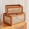 Retro Solid Wood Storage Box Desktop Rattan Basket Book Snacks Fruit Cosmetics Organizer Boxes Home Bathroom Kitchen Basket 6