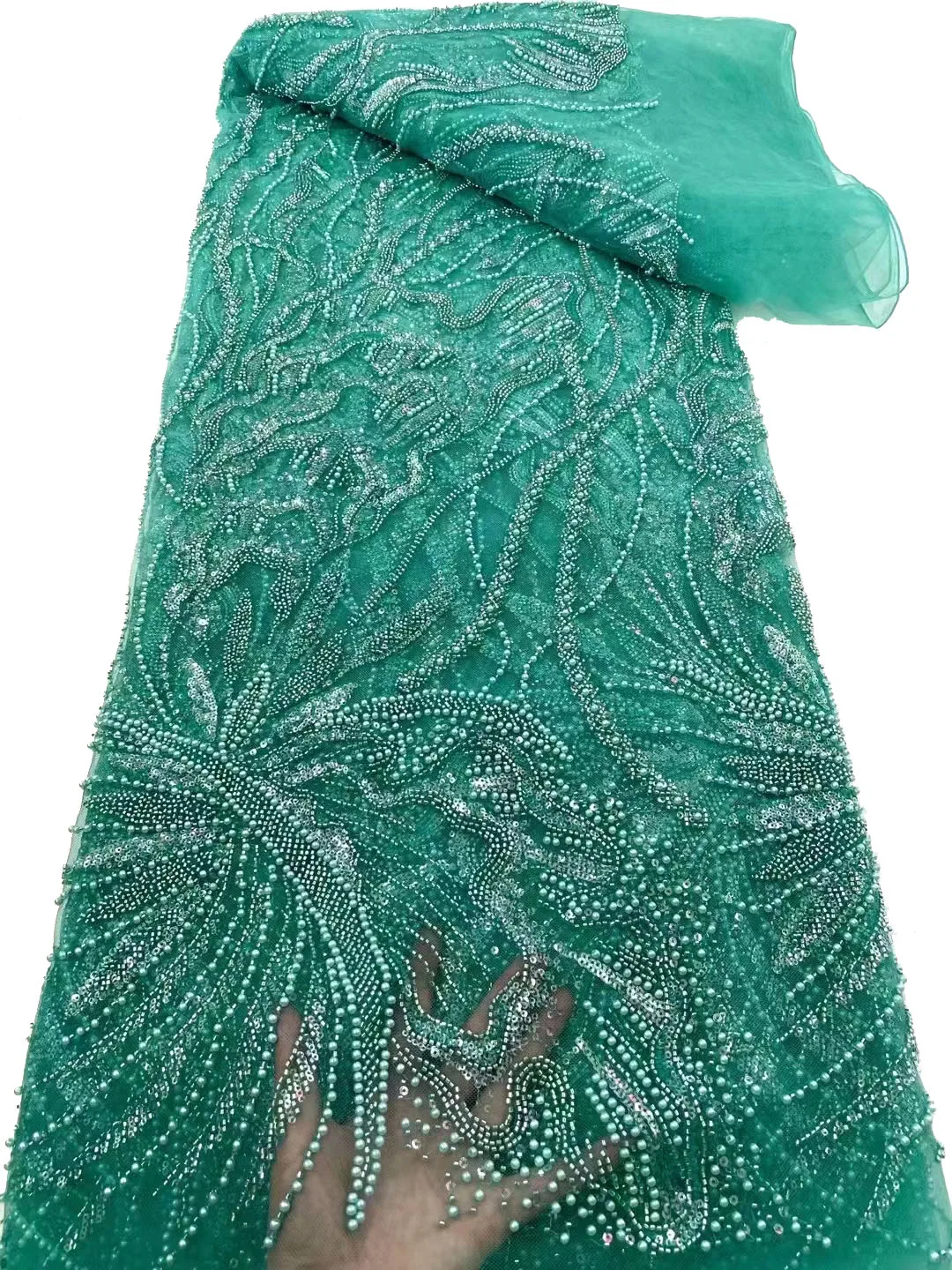 

European high-end sequin evening gown, new heavy industry three-dimensional beaded tube lace mesh gauze