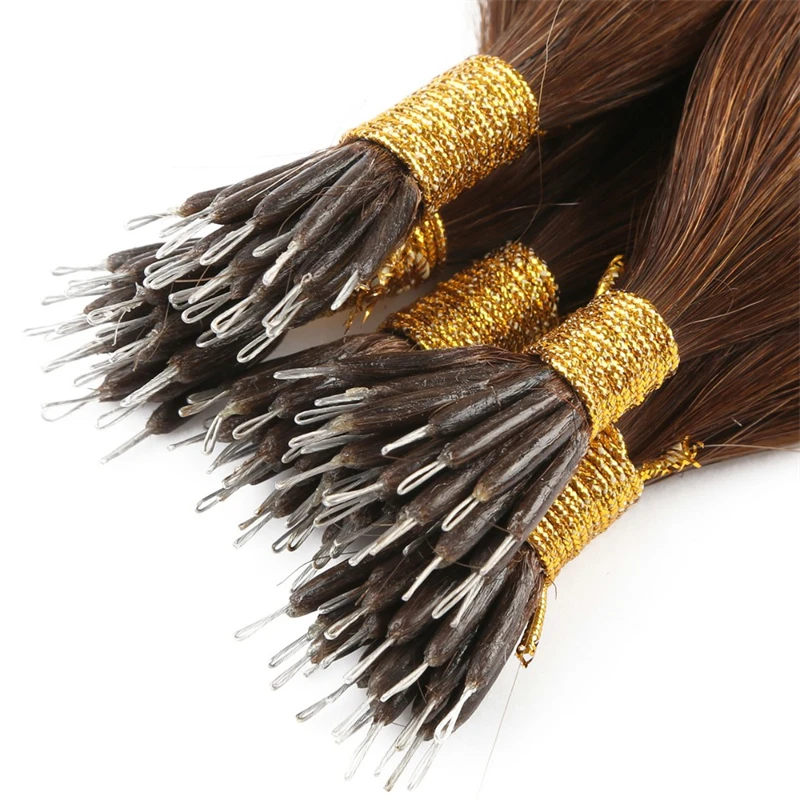 Ombre Straight Nano Ring Links Human Hair Extensions 100 Pieces For Women 12inch-30inch #613 #27 Remy European Micro Beads Hair