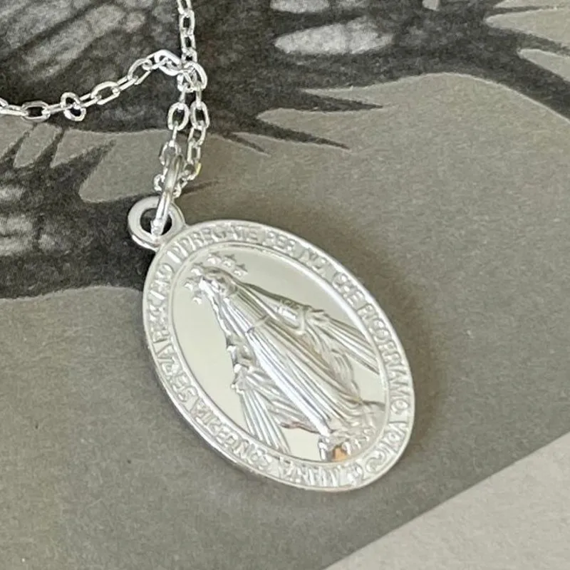 BOCAI Real S925 Silver Jewelry Fashionable Exquisite and Minimalist Personalized Round Label Maria Necklace Pendant for Women