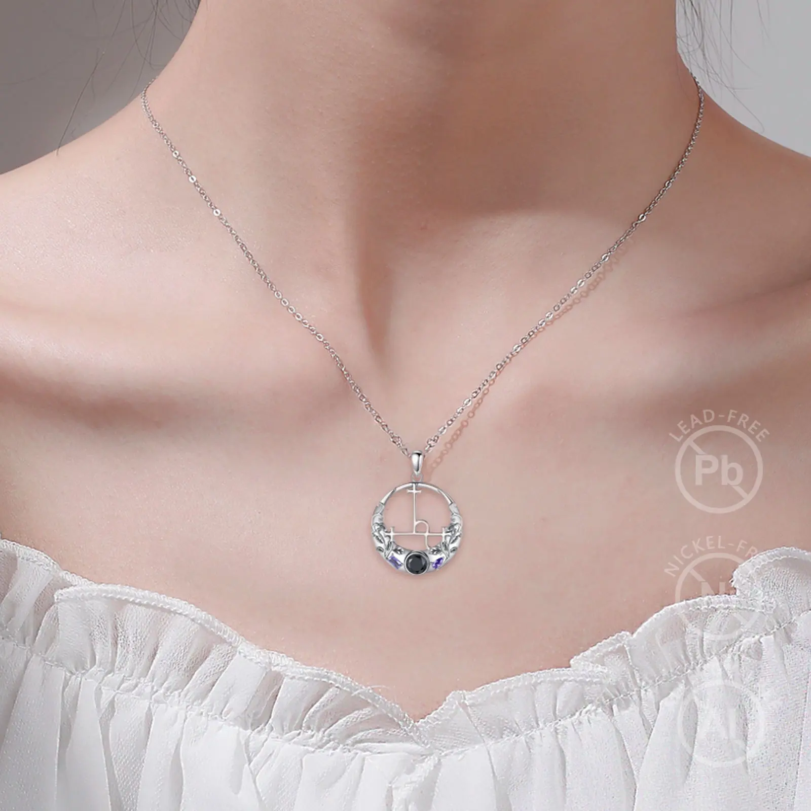 DAOCHONG Sigil of Lilith S925 - Collana da donna in argento sterling Sigill of Lilith, collana con ciondolo a forma di rolo, 33 + 7,6 cm, Argento sterling, Zirconia cubica