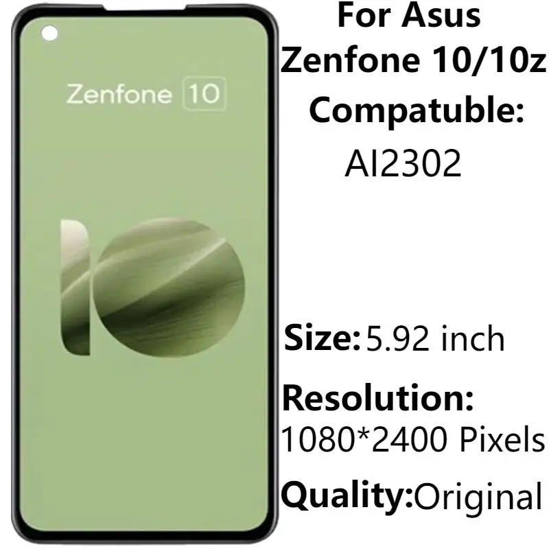 

ЖК-дисплей 5,92 дюйма AMOLED для Asus Zenfone 10 AI2302, сенсорный экран с дигитайзером в сборе, замена для Asus Zenfone 10z LCD, оригинал