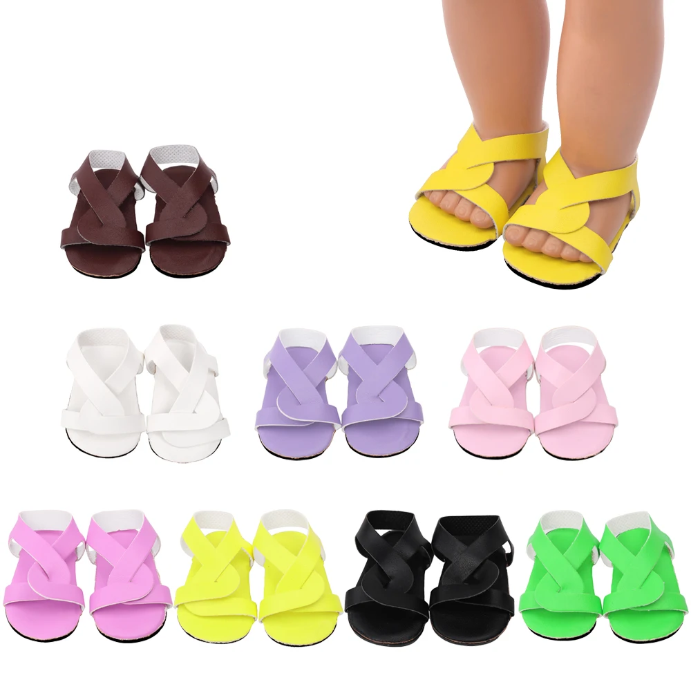 

18 Inch American Doll Girls Shoes Summer Sandals In 9 Different Colors Born Baby Toys Accessories Fit 43 Cm Boy Dolls Gift s188