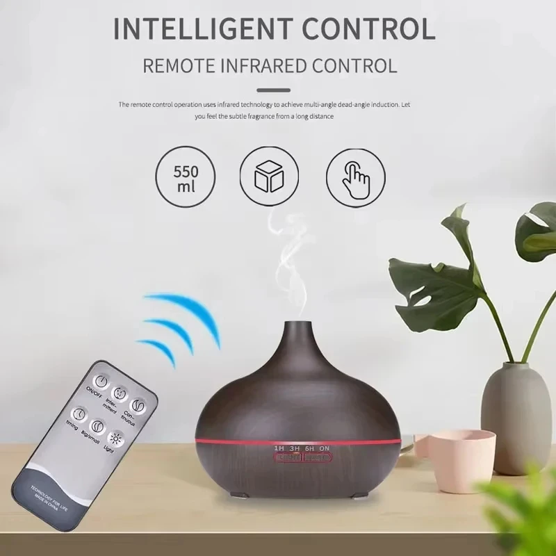 Air Humidifier Aromatherapy Essential Oil Diffuser 500ml Ultrasonic Remote Control 7 Color Lights for Home Car