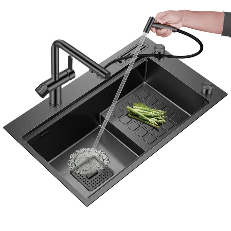 ASRAS 7345NJ Stainless Steel Nano Gray Stepped Kitchen Sink, Panel Thickness 4mm, Depth 220mm, Total Length 730mm, Width 450mm