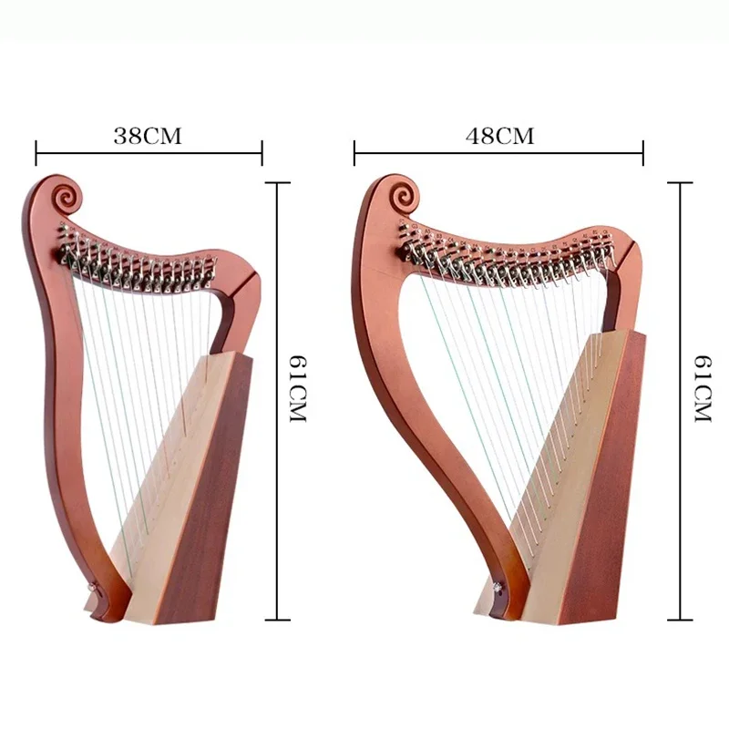 Wooden Harp 19 Strings Professional Lyre 15 Keys Adult Beginners Play Harp Add Half Key Portable Children's Musical Instruments