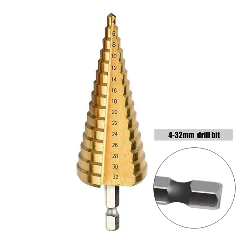 

Hex Titanium Coated For Straight Punch Drills Core Hole Tools Wood Cutter Metal Bit Groove Hard Step Hss Bits 4-32mm