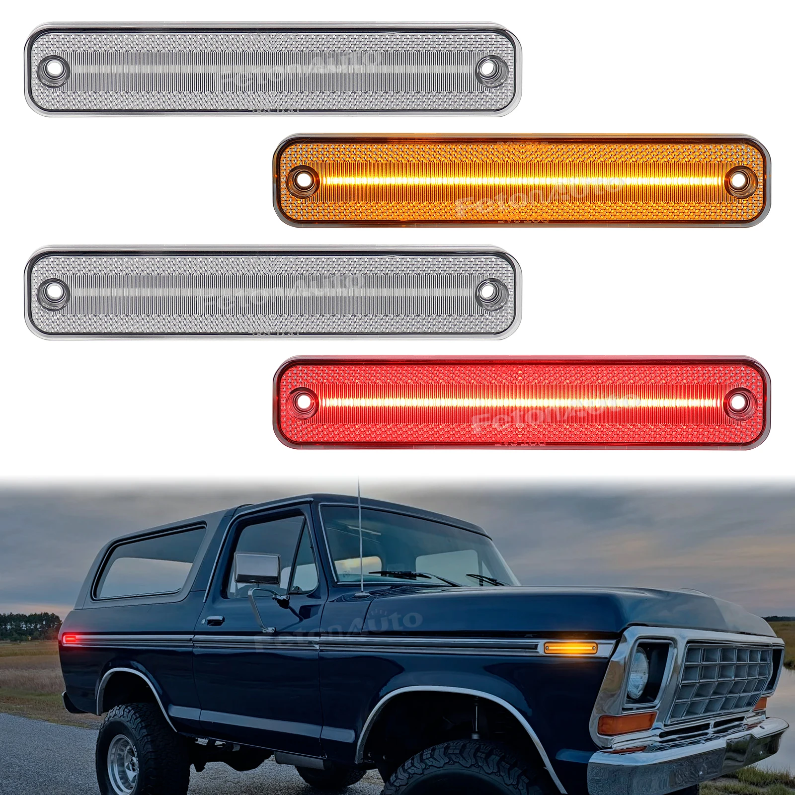 

LED Turn Signal Flowing Amber Red Side Marker Repeater Indicator Light Fender For Ford Bronco 1978-1979