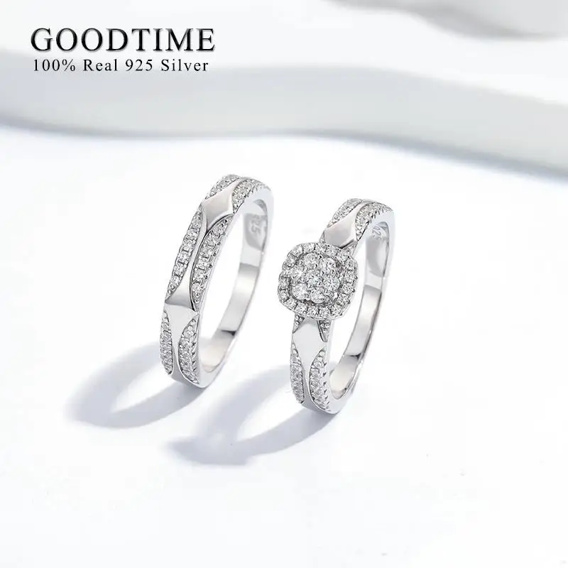 Luxury Pure 100% 925 Sterling Silver Ring Set For Woman Jewelry 5A Zircon  Snowflake Cube Engagement Wedding Band For Bridal 2