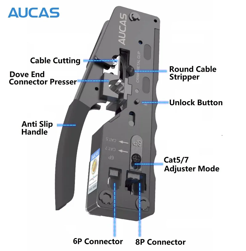 Фото Сетевые плоскогубцы AUCAS Rj45, инструмент для обжима и зачистки для разъемов 6P6C 8P8C №2