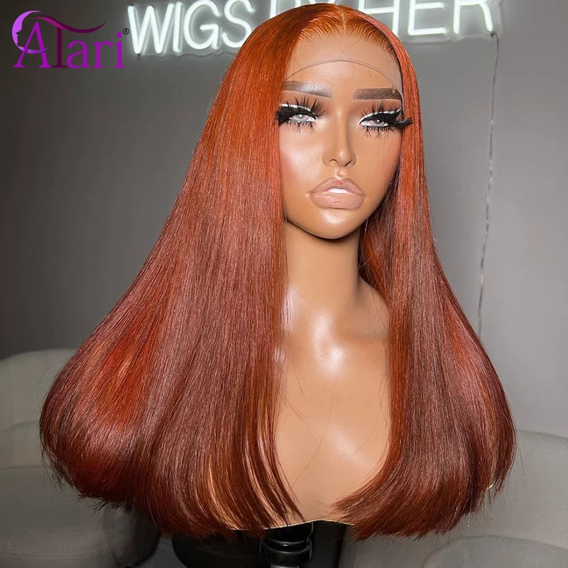 Perruque Lace Frontal Wig naturelle lisse 13x4 13x6, roux Orange, pre-plucked, 5x5, pour femmes africaines