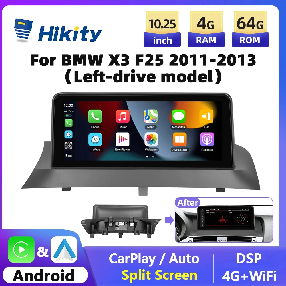 

Hikity 4+64G Android 2din Car Radio For BMW X3 F25 2011-2013 CIC Car Stereo Carplay Multimedia Player Autoradio GPS Navigation