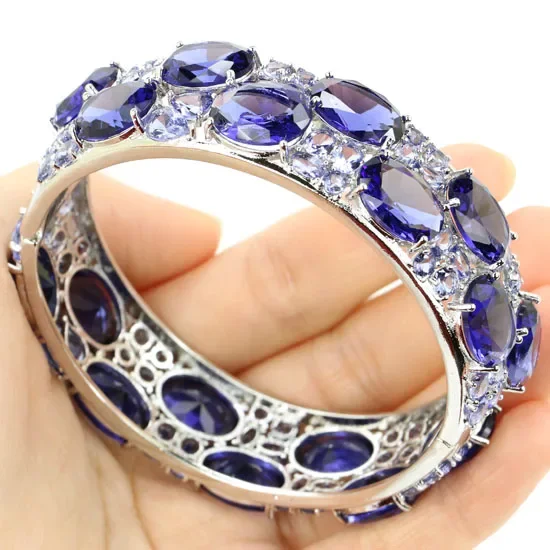 925 SOLID STERLING SILVER Customized BRACELET Big Heavy Purple Spinel Kunzite Golden Citrine Green Amethyst Woman's Gift 7.5inch