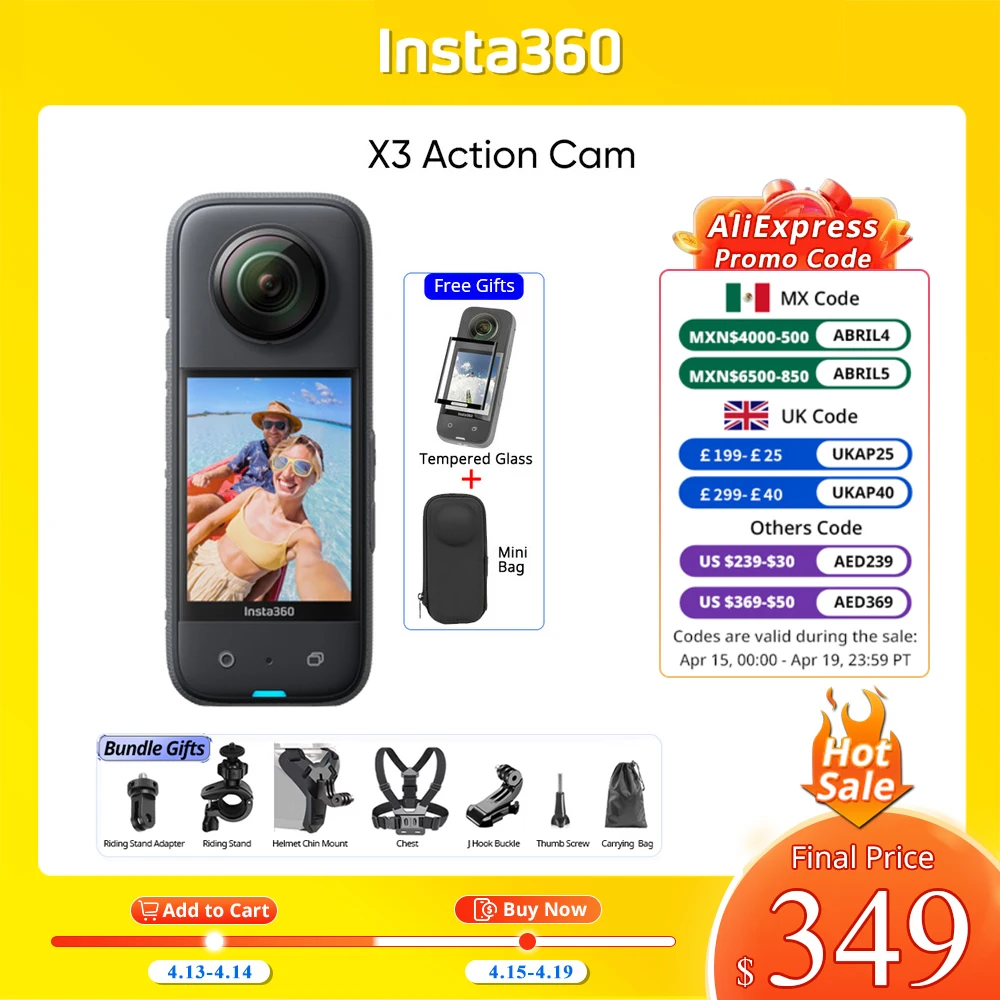 Insta360 X3 360 Sport Action Camera ONE X3 5.7K Video10m Waterproof  FlowState Stabilization 1800mAh Battery X3 Camera In Stocks