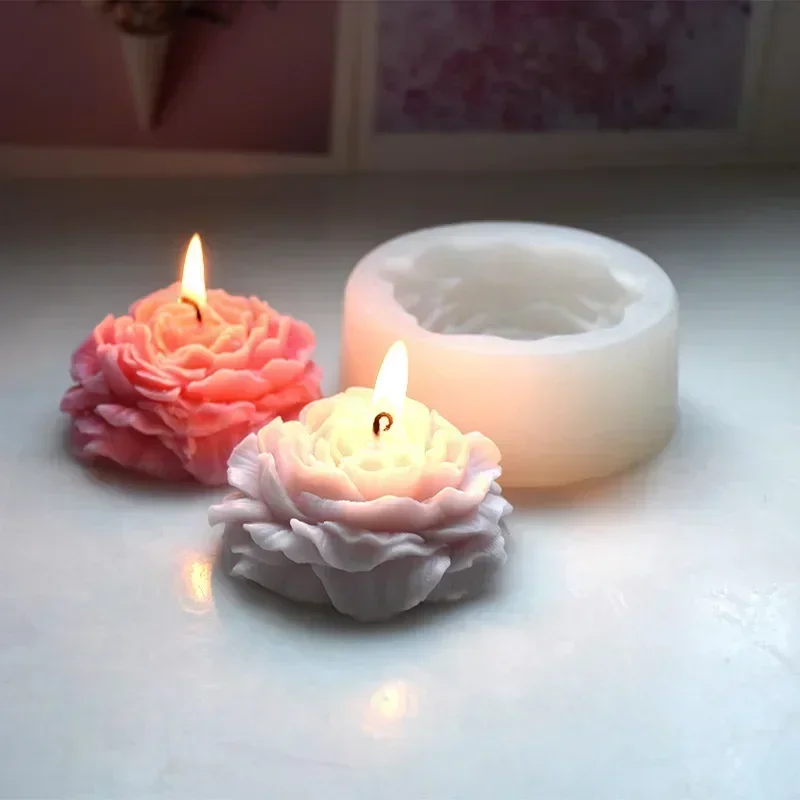 Silicone Mold 3D Peony Candle DIY Relief Flower Soap Resin Plaster Mould Home Decor Chocolate Cake Ice Baking Tool