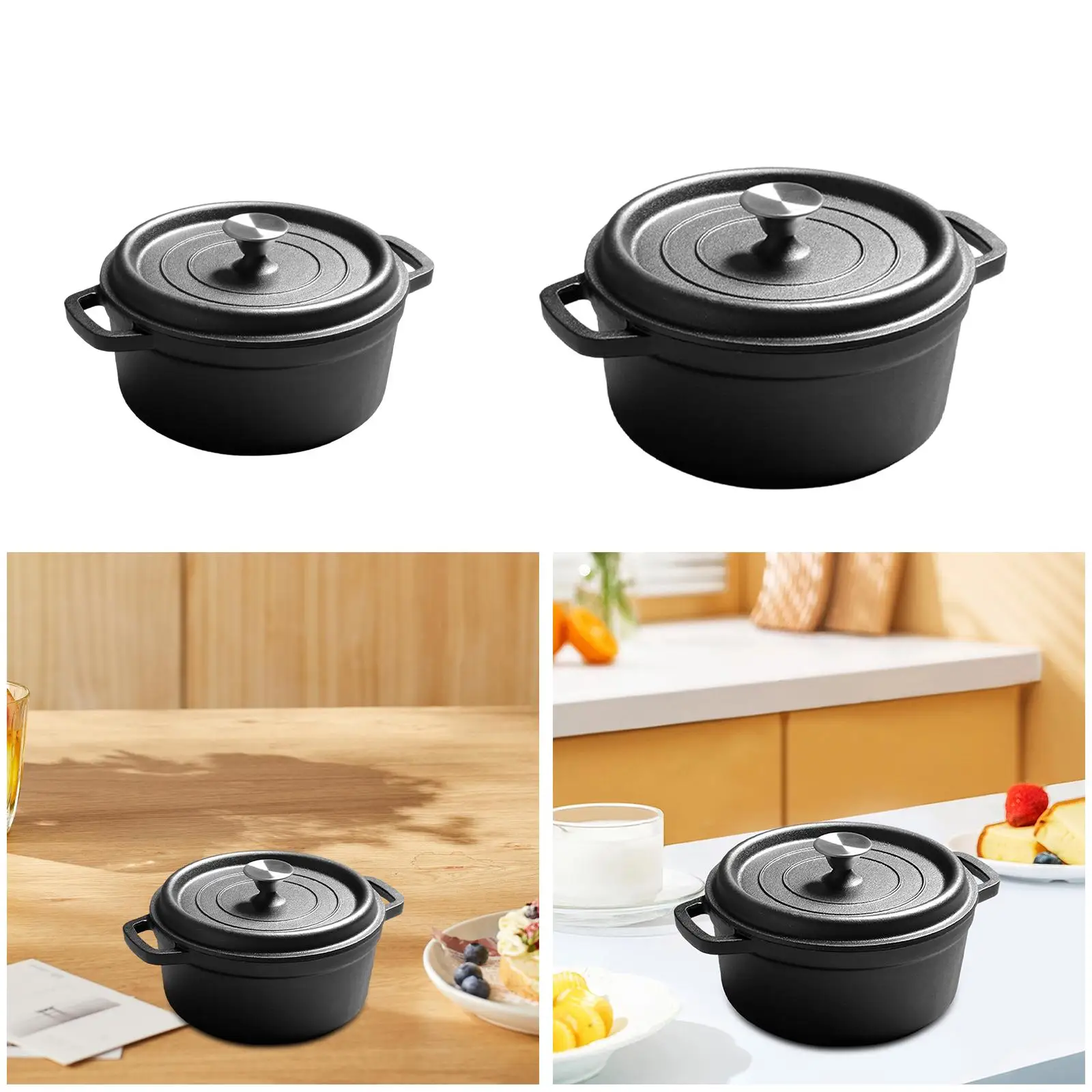 Cast Iron Dutch Oven Pot Easy Clean Cooking Pot Multipurpose Kitchen Cookware Double Ear for Bread Frying Kitchen Camping Gifts