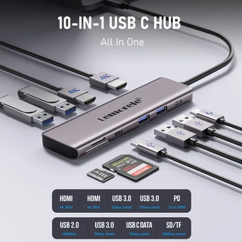 Lemorele Tc91 Usb C Hub Usb 3 0 Docking Station Usb Type C To Dual Hdmi