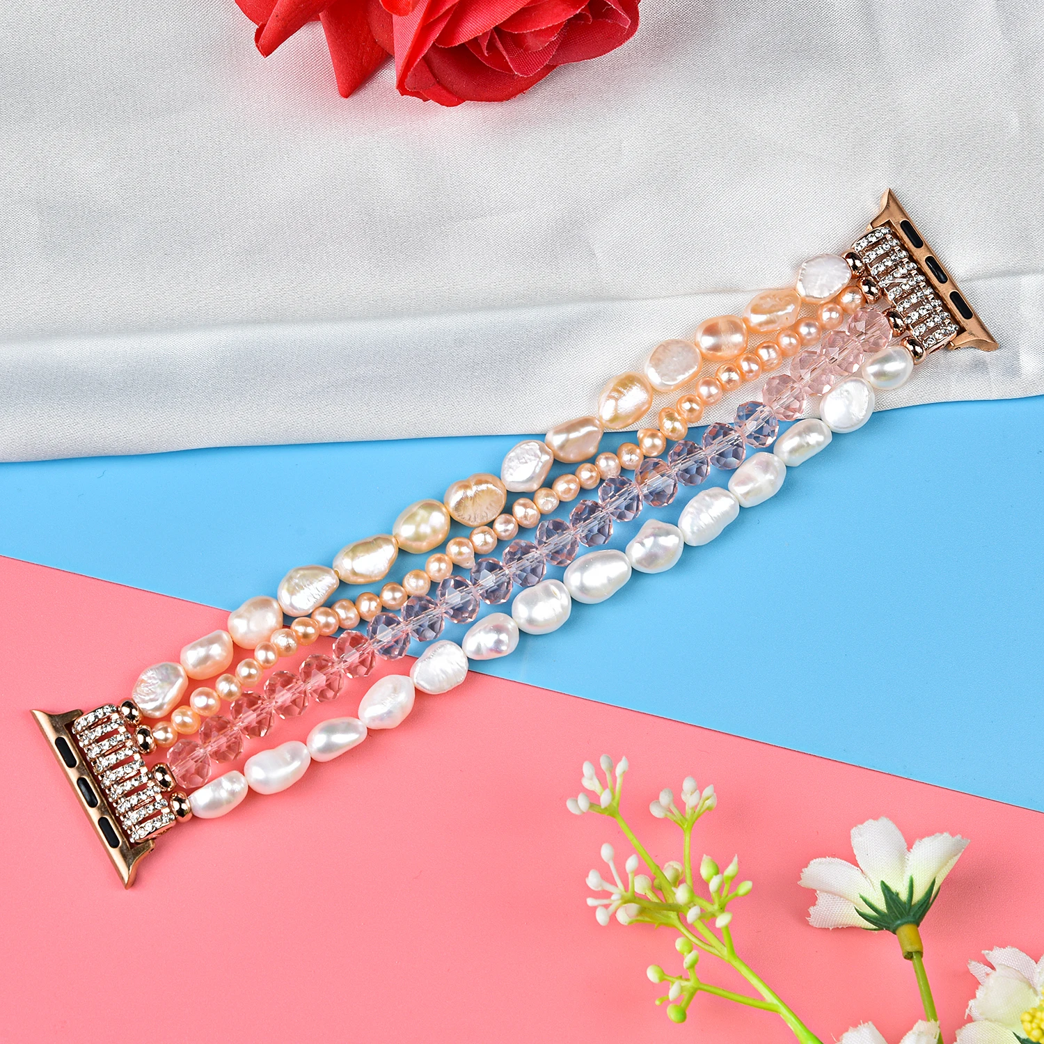 Jewelry Beaded Strap For Apple watch band 45mm 41mm 44mm 42mm 40mm 38mm Elastic Bracelet Wristband For iWatch Ultra 8 7 6 5 4 SE