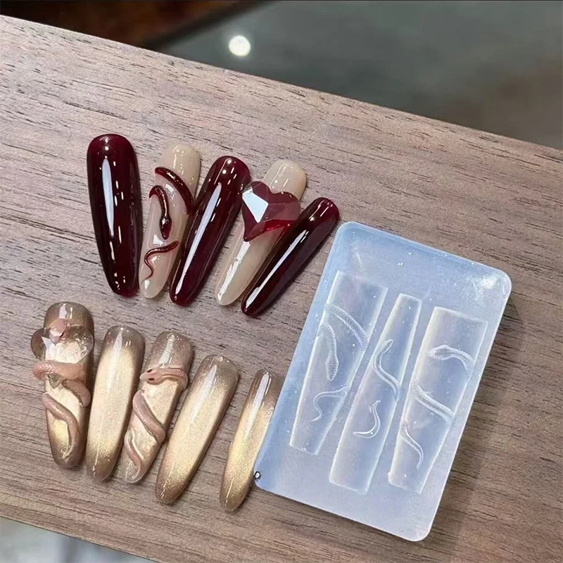 1/3개 3D 네일 실리콘 조각 몰드 뱀 DIY 네일 장식 아트 네일 뷰티 참 실리콘 네일 몰드 네일 제품