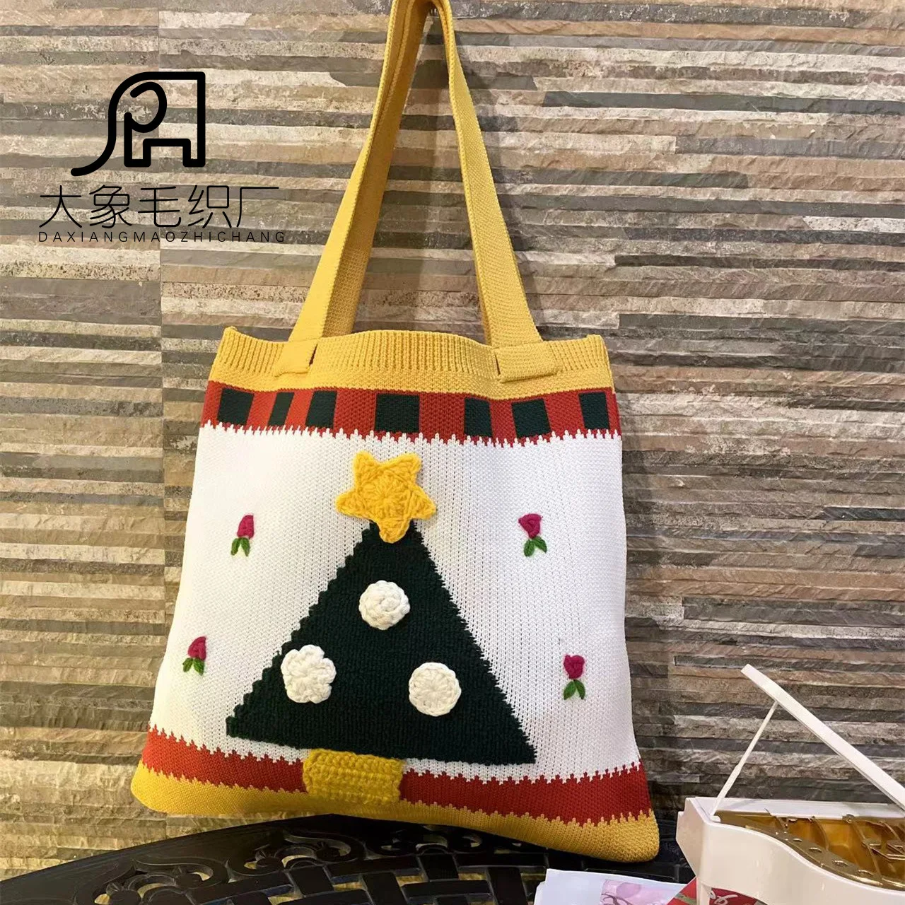 Women Knitted HandBag Hand Knitted Christmas Gifts Beach Bag Casual Shopping Bag Lightweight Shoulder Tote Woven Wrist Pouch